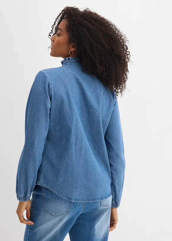 Jeansbluse aus Bio-Baumwolle, mit Volants in blau von hinten (im Anschnitt) - bonprix