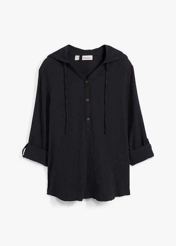 Musselin-Schlupfbluse aus reiner Baumwolle in schwarz von vorne - bonprix Musselin-Schlupfbluse aus reiner Baumwolle in schwarz von vorne - bonprix