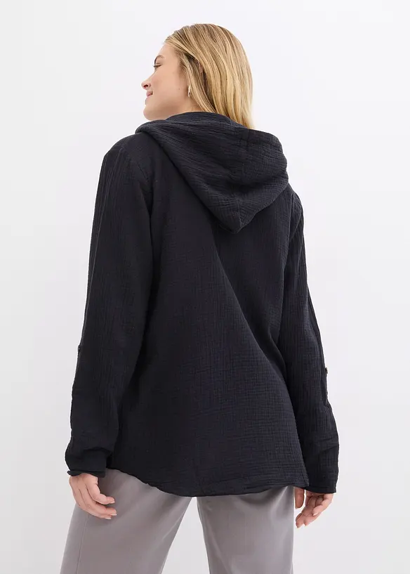 Musselin-Schlupfbluse aus reiner Baumwolle in schwarz von hinten (im Anschnitt) - bonprix Musselin-Schlupfbluse aus reiner Baumwolle in schwarz von hinten (im Anschnitt) - bonprix
