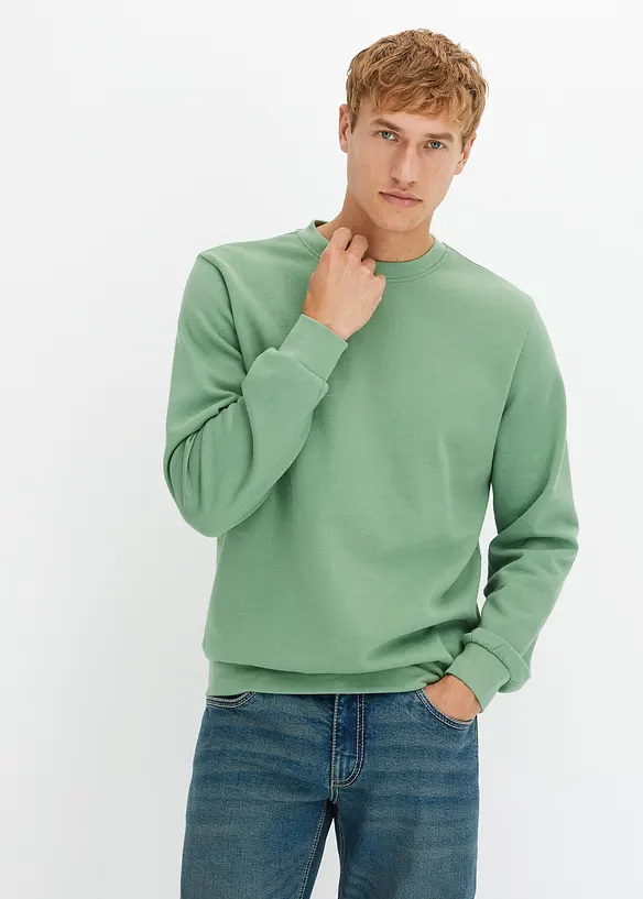 Sweatshirt aus weichem Baumwoll-Mix in grün von vorne (im Anschnitt) - bonprix