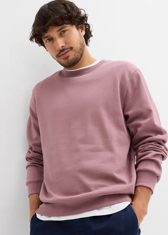 Sweatshirt aus weichem Baumwoll-Mix in lila von vorne (im Anschnitt) - bonprix