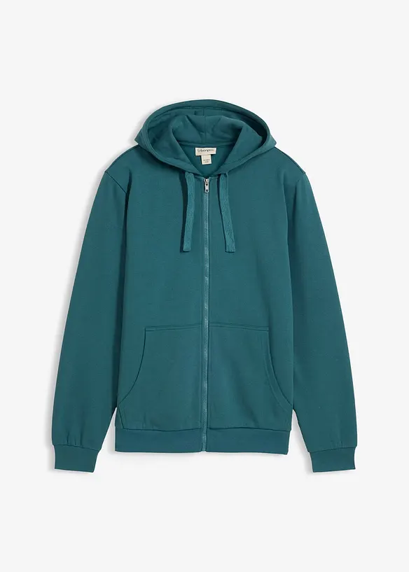 Kapuzen-Sweatjacke in Regular Fit in petrol von vorne - bonprix