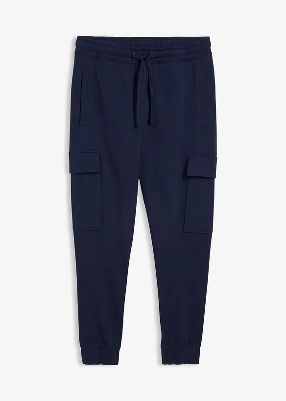 Jogginghose mit Cargotaschen, Loose Fit in blau von vorne - bonprix Jogginghose mit Cargotaschen, Loose Fit in blau von vorne - bonprix