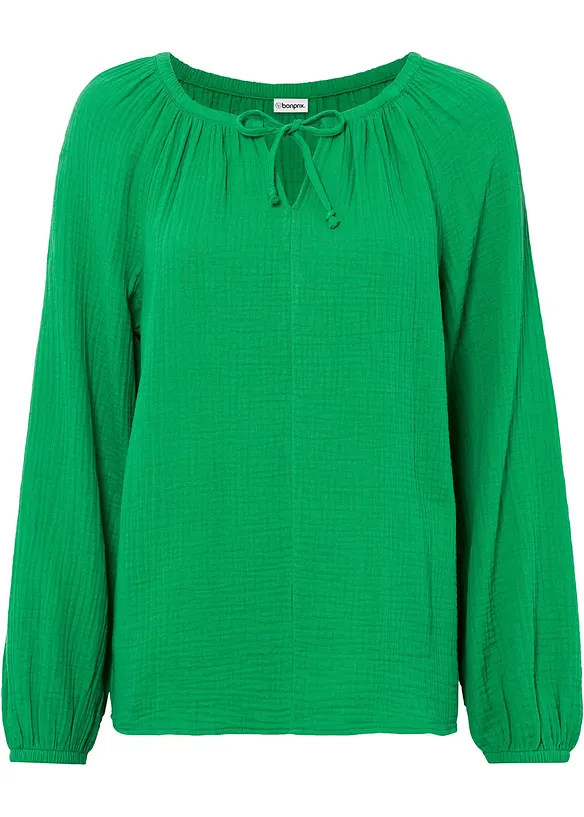 Musselin-Schlupfbluse aus reiner Baumwolle in grün von vorne - bonprix Musselin-Schlupfbluse aus reiner Baumwolle in grün von vorne - bonprix