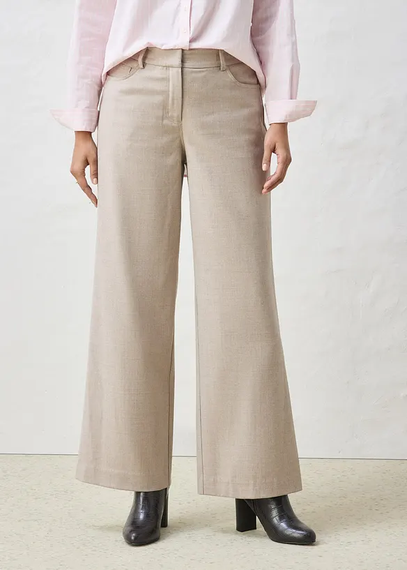 Weite 5-Pocket Hose mit Wolle in beige von vorne - bonprix