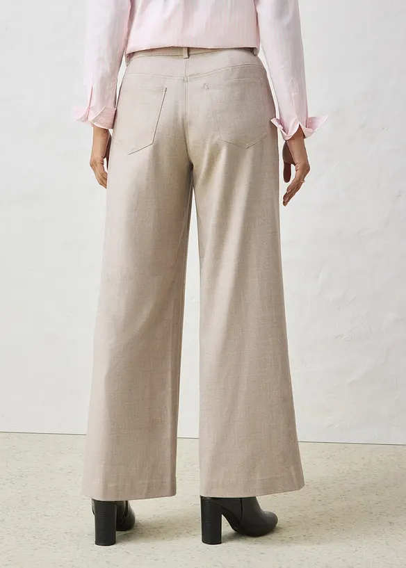 Weite 5-Pocket Hose mit Wolle in beige von hinten - bonprix