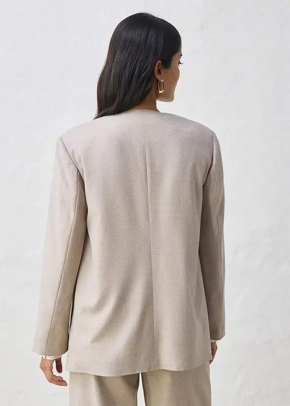 Kragenloser Blazer aus weichem Woll-Mix in beige von hinten (im Anschnitt) - bonprix