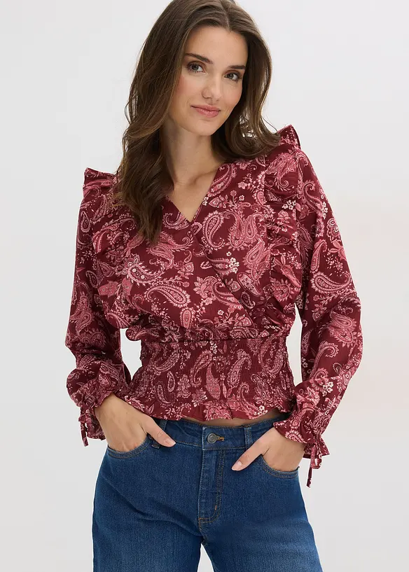 Bluse mit Volants und Smok in rot von vorne (im Anschnitt) - bonprix