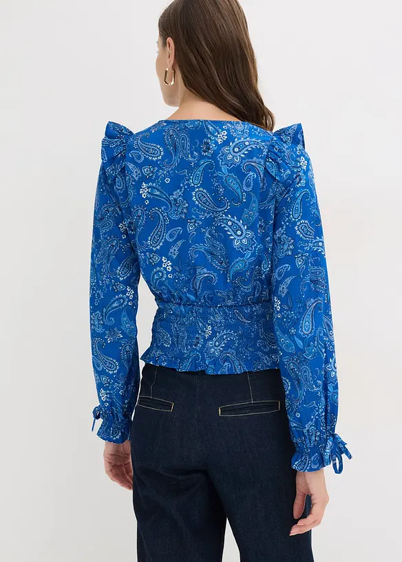 Bluse mit Volants und Smok in blau von hinten (im Anschnitt) - bonprix