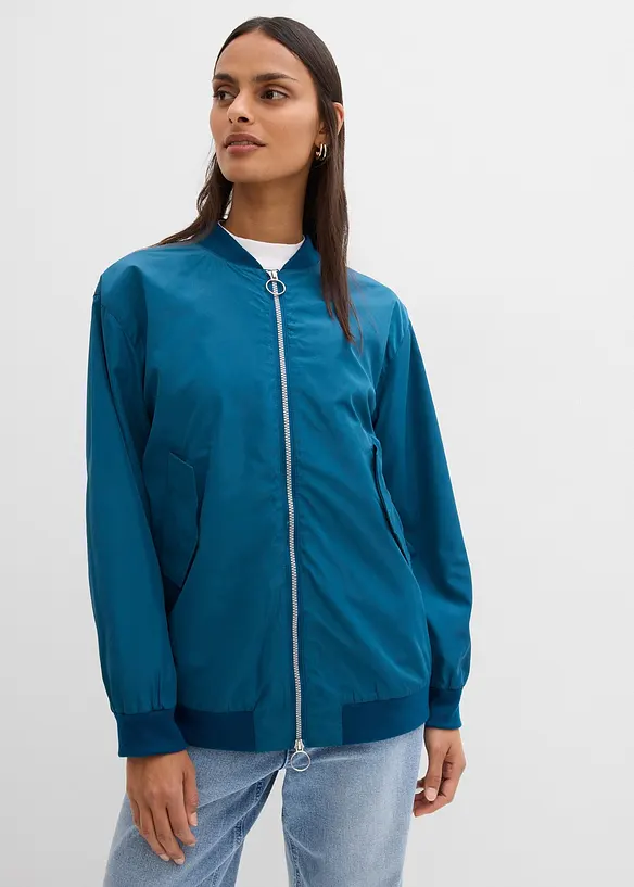 Weite Pilotenjacke mit Leofutter in petrol von vorne (im Anschnitt) - bonprix Weite Pilotenjacke mit Leofutter in petrol von vorne (im Anschnitt) - bonprix