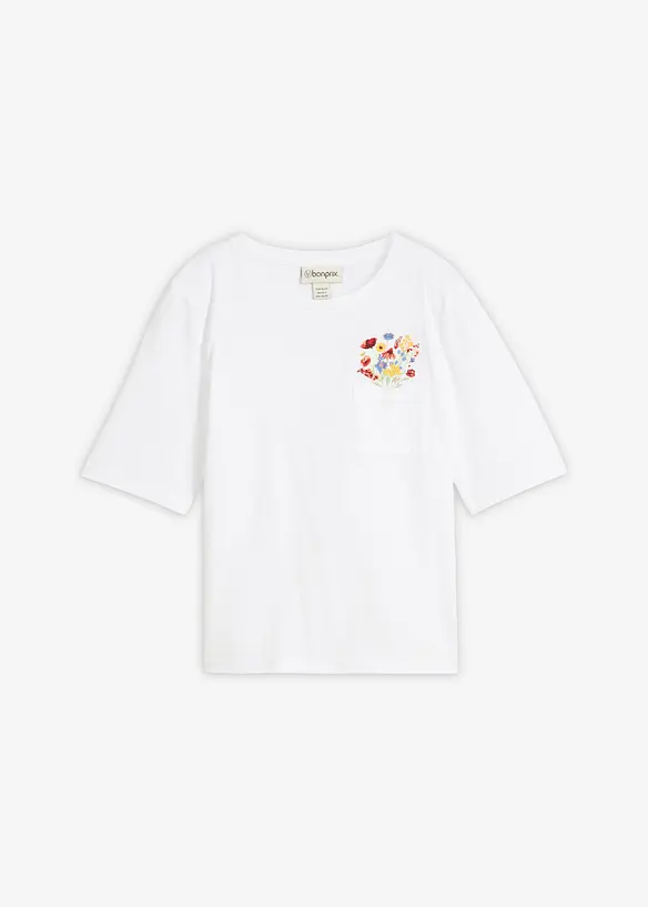 T-Shirt aus reiner Bio-Baumwolle mit Stickerei in weiß von vorne - bonprix