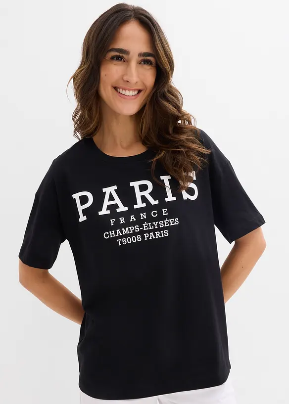 Weites T-Shirt aus reiner Bio-Baumwolle in schwarz von vorne (im Anschnitt) - bonprix Weites T-Shirt aus reiner Bio-Baumwolle in schwarz von vorne (im Anschnitt) - bonprix