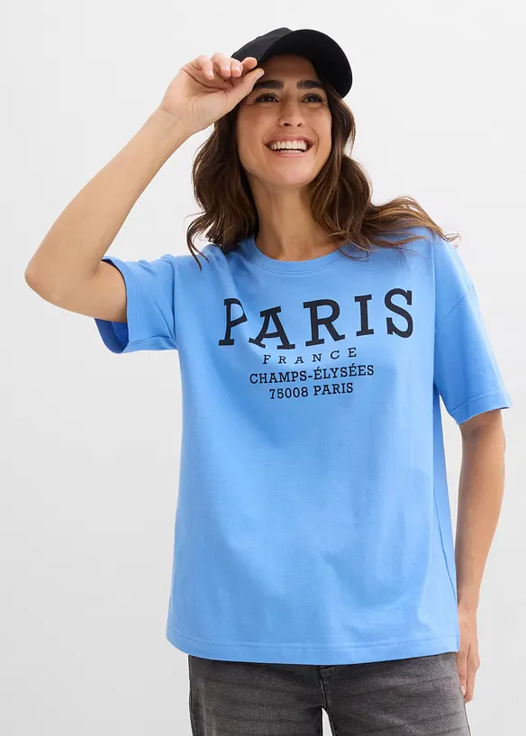 Weites T-Shirt aus reiner Bio-Baumwolle in blau von vorne (im Anschnitt) - bonprix Weites T-Shirt aus reiner Bio-Baumwolle in blau von vorne (im Anschnitt) - bonprix