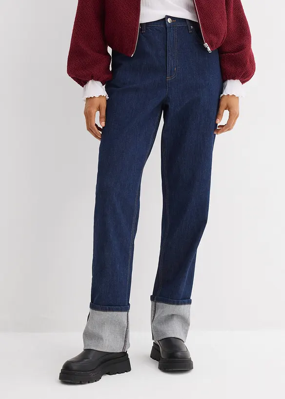 Loose Straight-Jeans High Waist in blau von vorne - bonprix