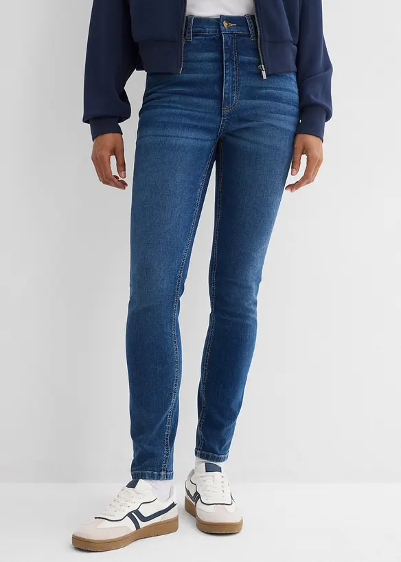 Skinny-Jeans High Waist, Bequembund in blau von vorne - bonprix