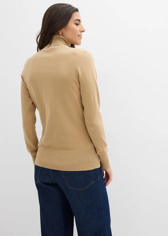 Basic Rollkragenpullover in beige von hinten (im Anschnitt) - bonprix