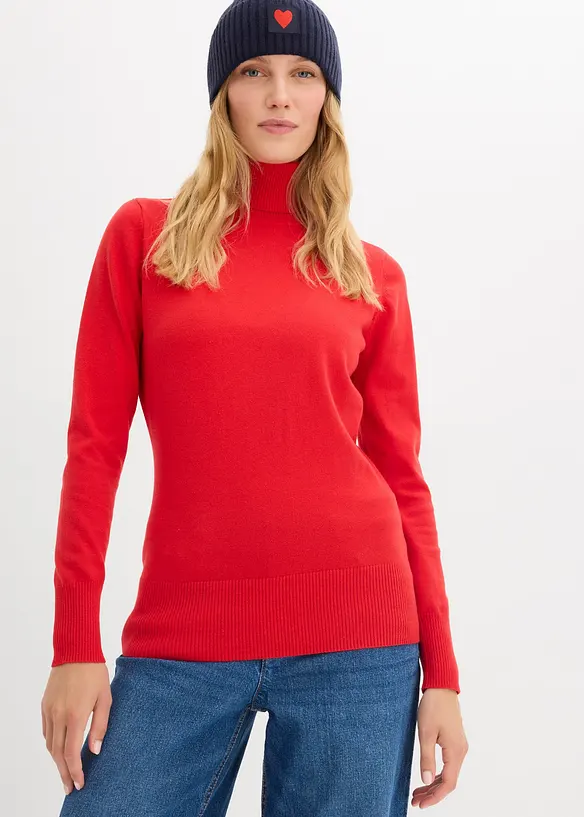 Basic Rollkragenpullover in rot von vorne (im Anschnitt) - bonprix