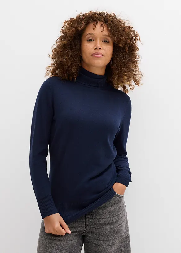 Basic Rollkragenpullover in blau von vorne (im Anschnitt) - bonprix