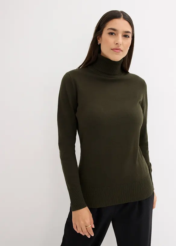 Feinstrick-Rollkragenpullover in grün von vorne (im Anschnitt) - bonprix Feinstrick-Rollkragenpullover in grün von vorne (im Anschnitt) - bonprix