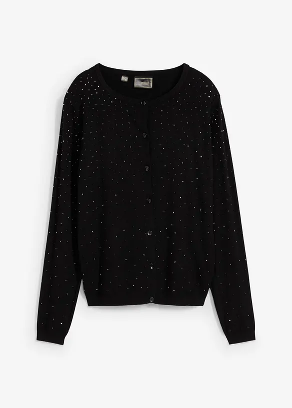 Strickjacke mit Glitzersteinchen in schwarz von vorne - bonprix Strickjacke mit Glitzersteinchen in schwarz von vorne - bonprix