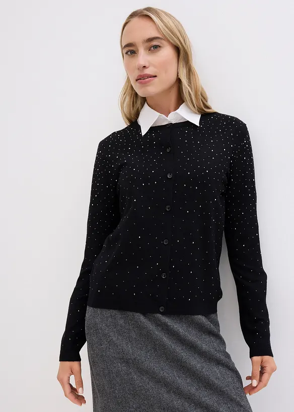 Strickjacke mit Glitzersteinchen in schwarz von vorne (im Anschnitt) - bonprix Strickjacke mit Glitzersteinchen in schwarz von vorne (im Anschnitt) - bonprix
