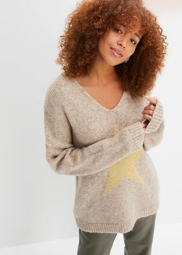 Pullover mit Stern in braun von vorne (im Anschnitt) - bonprix Pullover mit Stern in braun von vorne (im Anschnitt) - bonprix