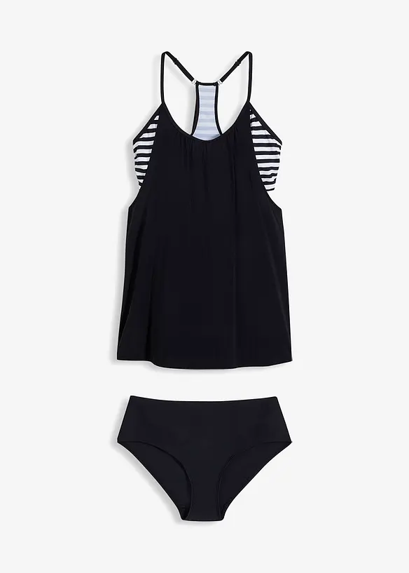 Long-Tankini mit Ringerrücken (2-tlg.Set) in schwarz von vorne - bonprix Long-Tankini mit Ringerrücken (2-tlg.Set) in schwarz von vorne - bonprix