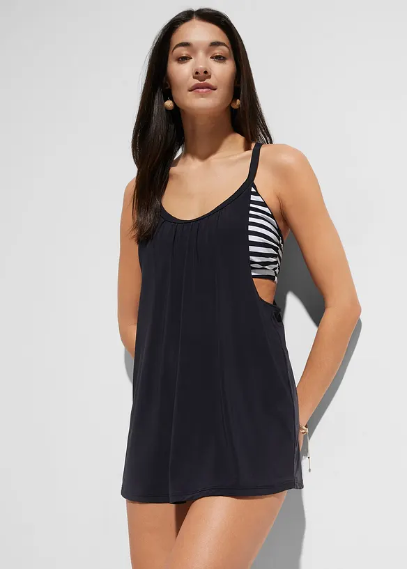 Long-Tankini mit Ringerrücken (2-tlg.Set) in schwarz von vorne (Totalaufnahme) - bonprix Long-Tankini mit Ringerrücken (2-tlg.Set) in schwarz von vorne (Totalaufnahme) - bonprix
