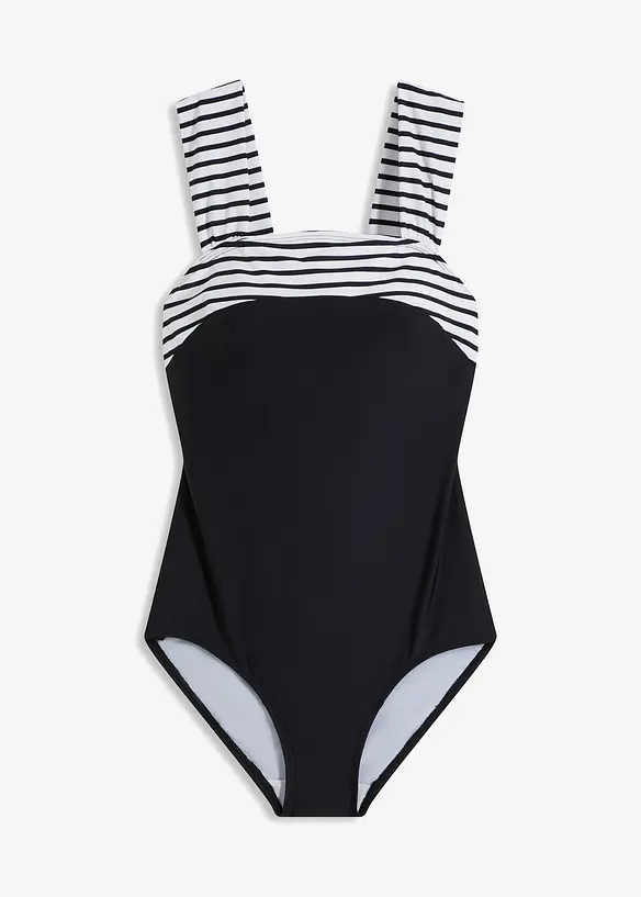 Medium Shape-Badeanzug mit breiten Trägern in schwarz von vorne - bonprix