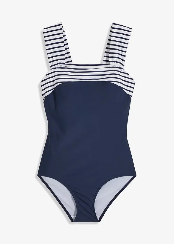 Medium Shape-Badeanzug mit breiten Trägern in blau von vorne - bonprix