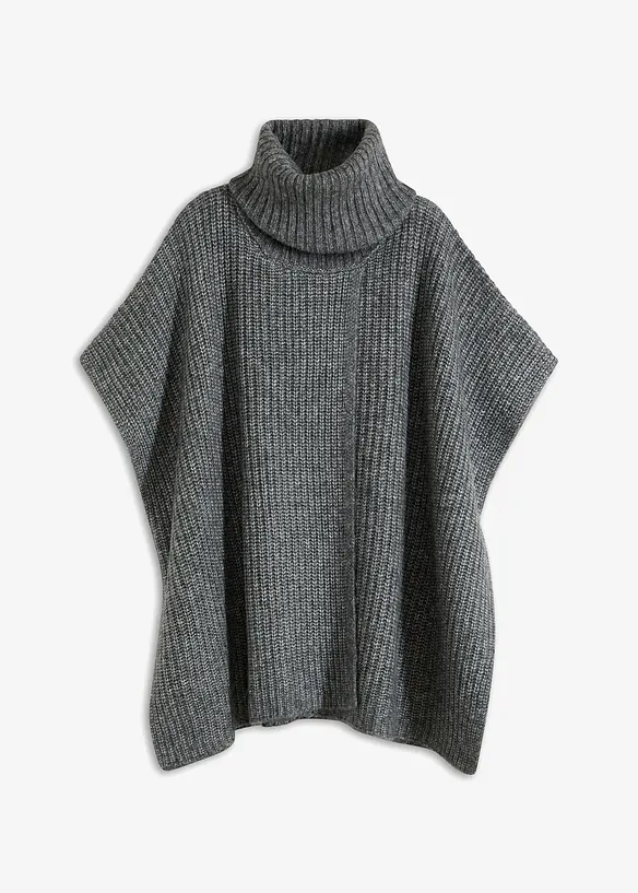 Poncho-Pullover aus weichem Woll-Mix in grau von vorne - bonprix Poncho-Pullover aus weichem Woll-Mix in grau von vorne - bonprix