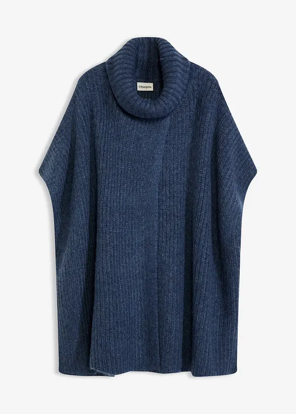 Poncho-Pullover aus weichem Woll-Mix in blau von vorne - bonprix Poncho-Pullover aus weichem Woll-Mix in blau von vorne - bonprix
