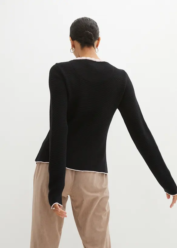 Hübsche Trachten-Strickjacke mit Stickerei in schwarz von hinten (im Anschnitt) - bonprix Hübsche Trachten-Strickjacke mit Stickerei in schwarz von hinten (im Anschnitt) - bonprix