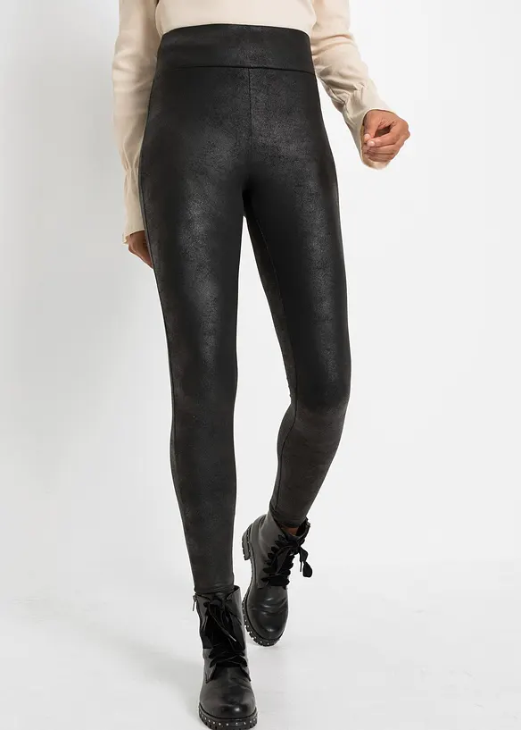 Thermo-Leggings mit Beschichtung in schwarz von vorne - bonprix
