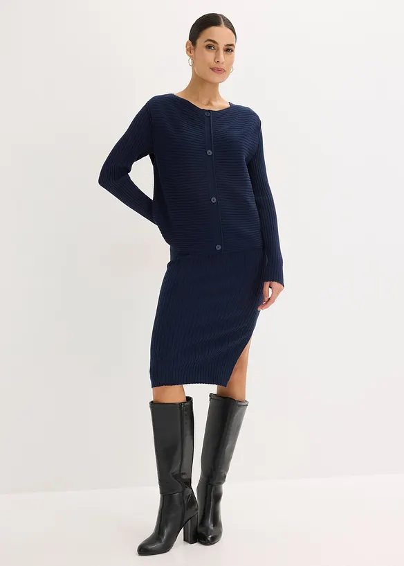 Strickkleid und Pullunder (2-tlg.Set) in blau von vorne (Totalaufnahme) - bonprix