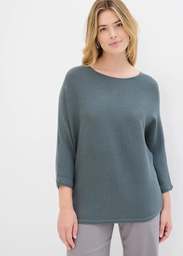 Oversize-Ripp-Pullover aus Viskose-Mix in grün von vorne (im Anschnitt) - bonprix Oversize-Ripp-Pullover aus Viskose-Mix in grün von vorne (im Anschnitt) - bonprix