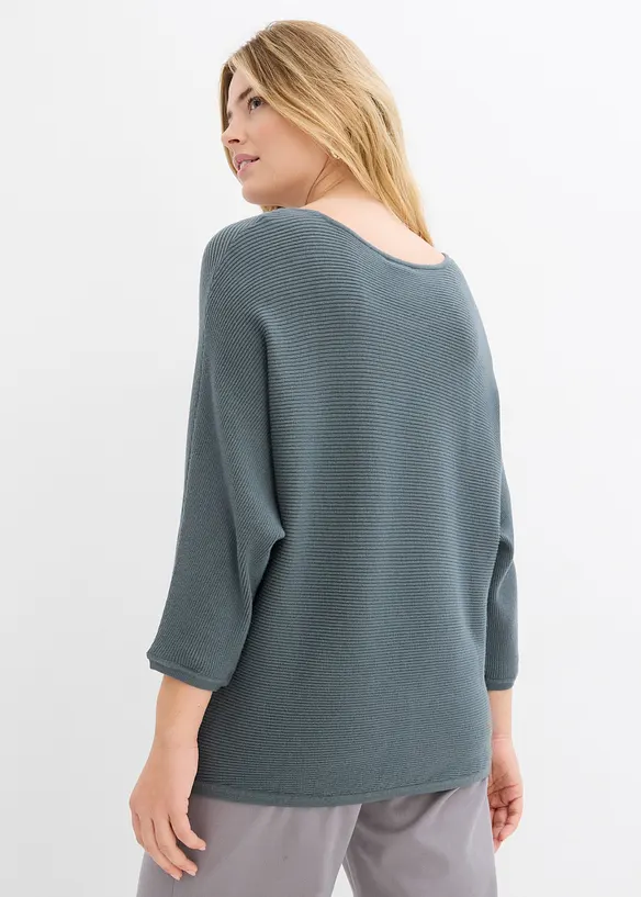 Oversize-Ripp-Pullover aus Viskose-Mix in grün von hinten (im Anschnitt) - bonprix Oversize-Ripp-Pullover aus Viskose-Mix in grün von hinten (im Anschnitt) - bonprix