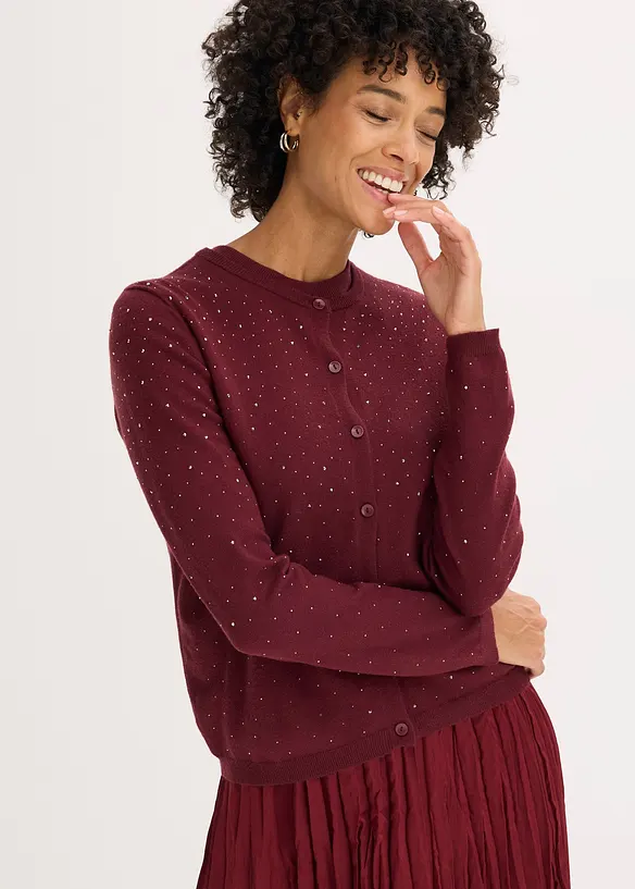 Strickjacke mit Glitzersteinchen in rot von vorne (im Anschnitt) - bonprix Strickjacke mit Glitzersteinchen in rot von vorne (im Anschnitt) - bonprix