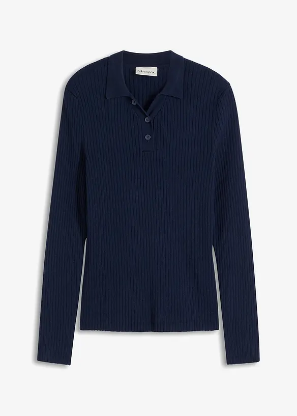 Feinstrickpullover mit Knöpfen in blau von vorne - bonprix