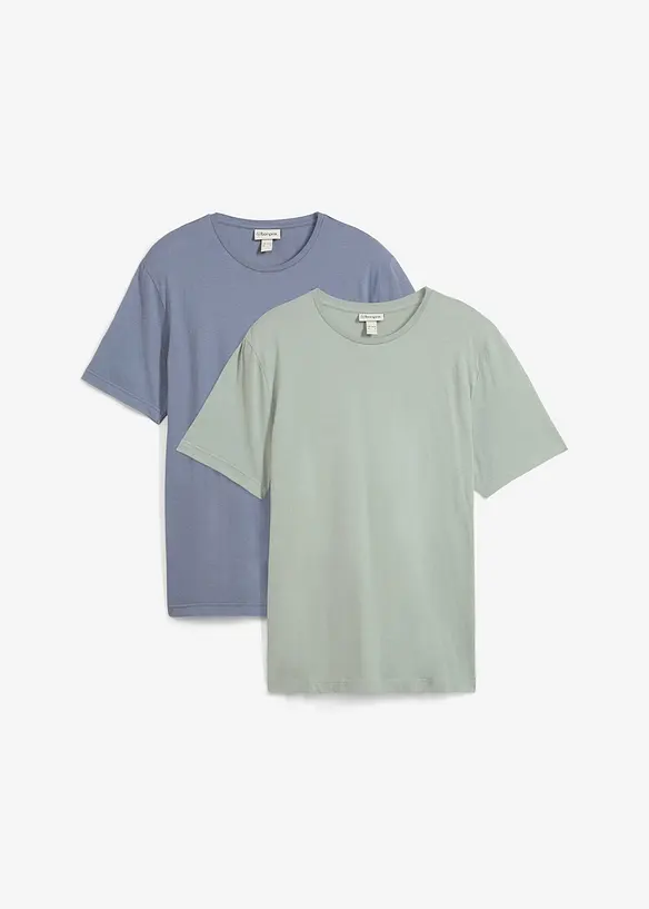 T-Shirt aus reiner Baumwolle (2er Pack) in grün von vorne - bonprix