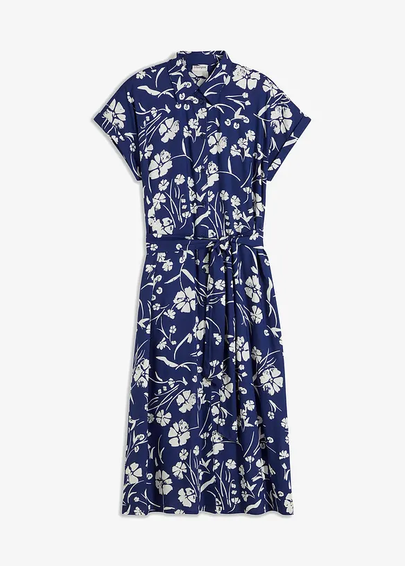 Blusenkleid aus reiner Viskose in blau von vorne - bonprix