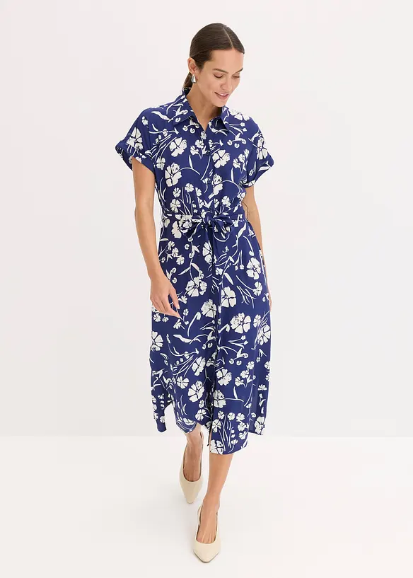 Blusenkleid aus reiner Viskose in blau von vorne (Totalaufnahme) - bonprix