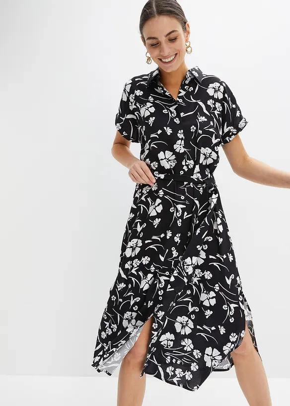 Blusenkleid aus reiner Viskose in schwarz von vorne (Totalaufnahme) - bonprix Blusenkleid aus reiner Viskose in schwarz von vorne (Totalaufnahme) - bonprix