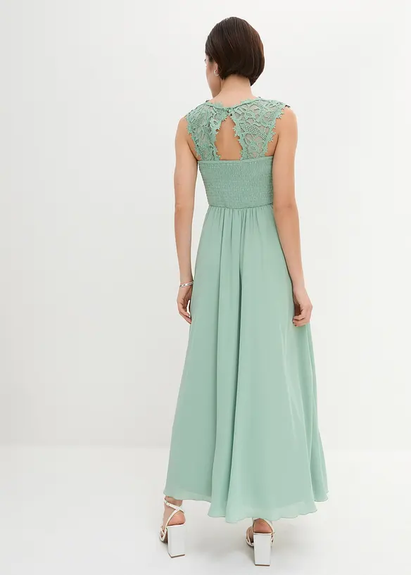Maxikleid mit Spitze in grün von hinten (Totalaufnahme) - bonprix
