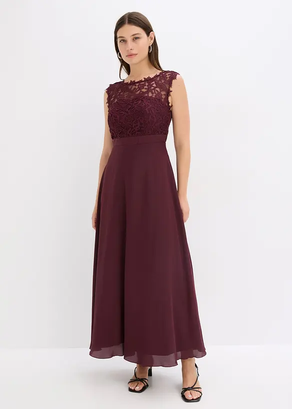 Maxikleid mit Spitze in rot von vorne (Totalaufnahme) - bonprix Maxikleid mit Spitze in rot von vorne (Totalaufnahme) - bonprix