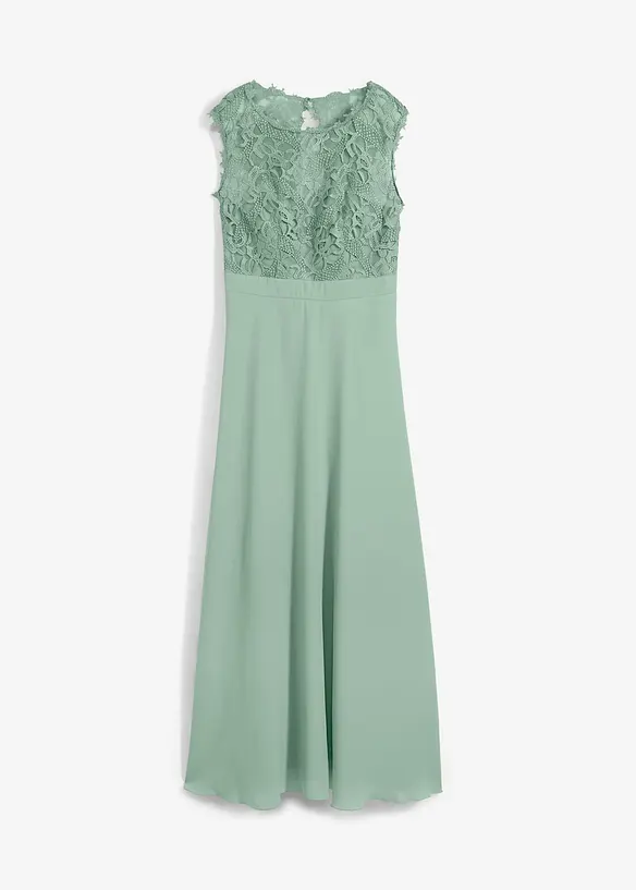 Maxikleid mit Spitze in grün von vorne - bonprix