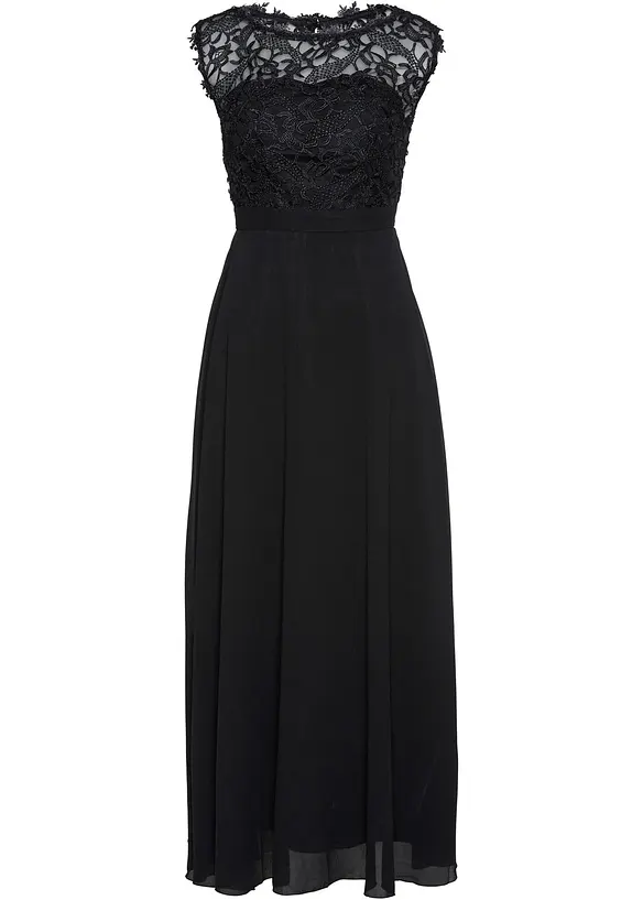 Maxikleid mit Spitze in schwarz von vorne - bonprix