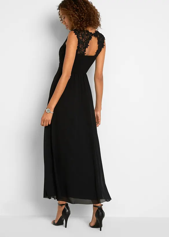 Maxikleid mit Spitze in schwarz von hinten (Totalaufnahme) - bonprix