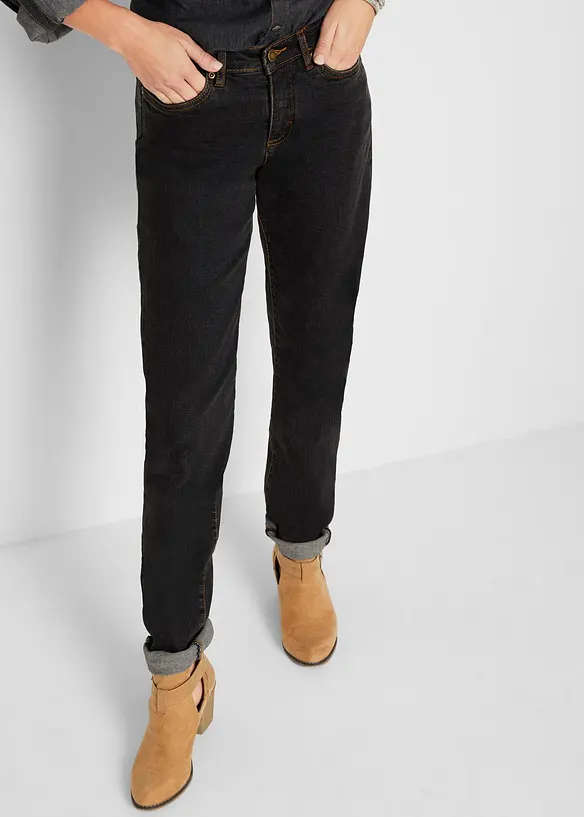 Mom Jeans Mid Waist, long in schwarz von vorne - bonprix