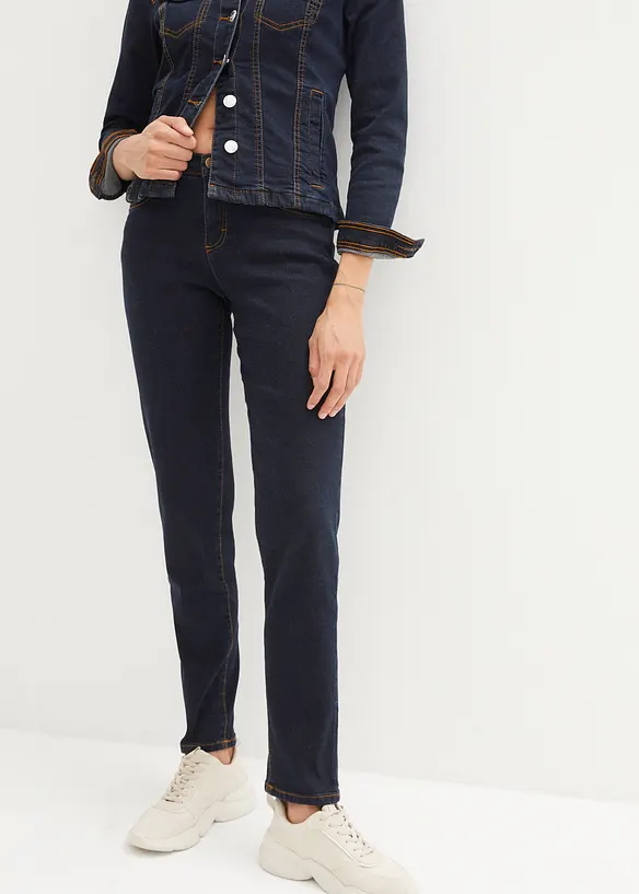 Mom Jeans Mid Waist, long in blau von vorne - bonprix Mom Jeans Mid Waist, long in blau von vorne - bonprix